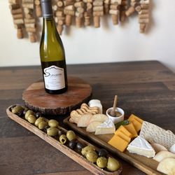 The Social Cork Wine Bar - Customer favs - marinated olive boat and cheese board for 2 with a bottle of Sancerre