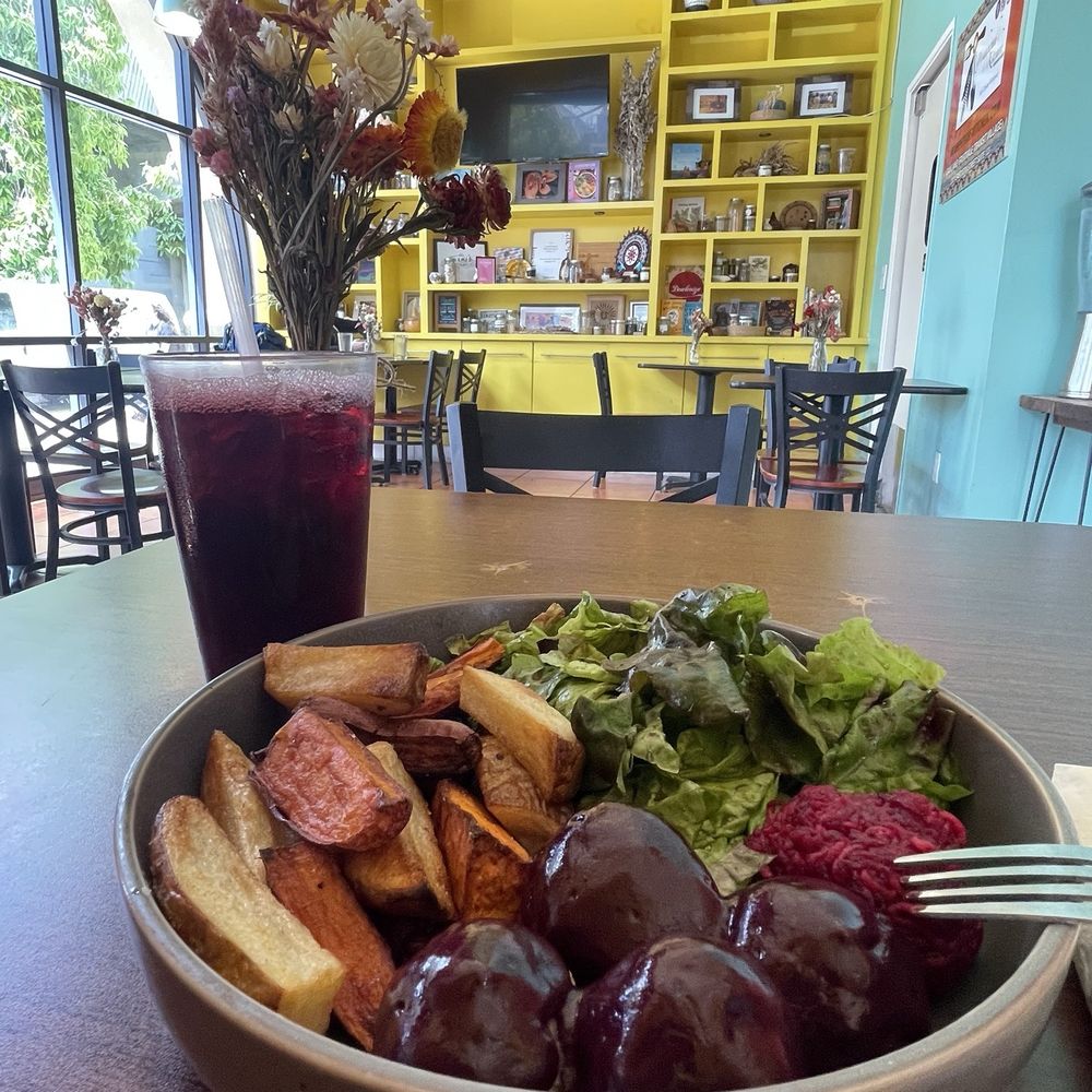 Wahpepah’s Kitchen - Misiikwaa Miina (Bison Meatballs) and hibiscus tea - Salad Near Me - Oakland, California Wahpepah’s Kitchen - Misiikwaa Miina (Bison Meatballs) and hibiscus tea - Salad Near Me - Oakland, California