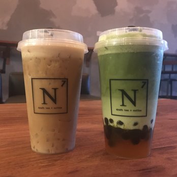 N7 Draft Tea and Coffee - Cold Brew Latte with Oatmilk and Lychee Jelly & Mango Matcha latte with Boba - Coffee & Tea Near Me - San Jose, California