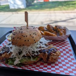 Fat Ninja Bite - Chicken katsu "burger" or sandwich. potato croquettes are like Samosa flavour with soft inside but crispy panko outside.