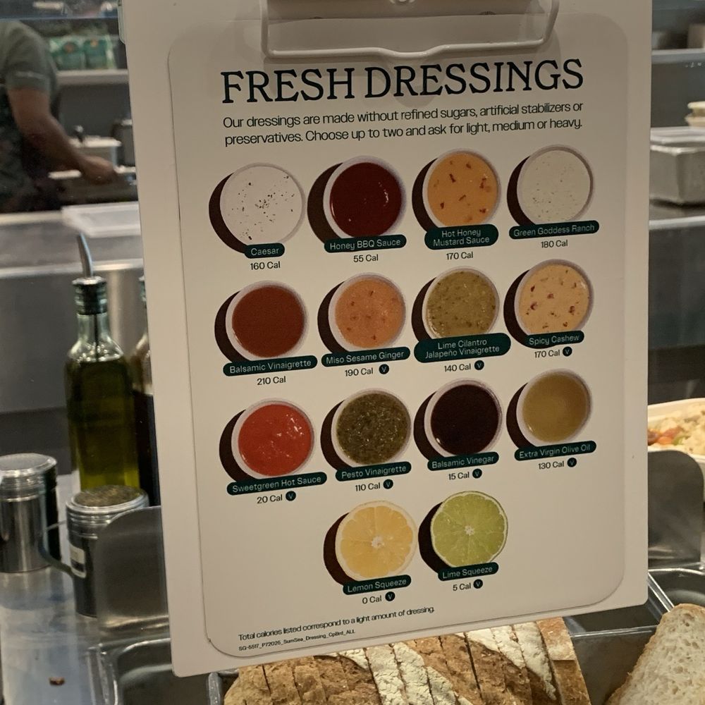 sweetgreen - Healthy Salads, Wraps, and Bowls - Dressing choices - Salad Near Me - Studio City, California