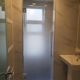 Clear glass shower door, hinges, shower door handle and install!