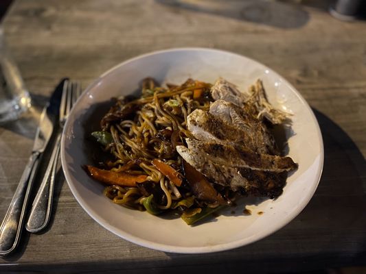 Photo of The Exchange Pub + Kitchen - New Albany, IN, US. Yakisoba with grilled chicken