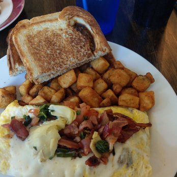 Mama Lor's Cafe - Spin Art omelette with bacon, union spuds, and sourdough toast - Cafes Near Me - Webster, New York Mama Lor's Cafe - Spin Art omelette with bacon, union spuds, and sourdough toast - Cafes Near Me - Webster, New York