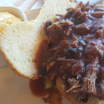 BJ's Nevada Barbecue - Chopped brisket sandwich with cheese grits - Barbeque Near Me - Sparks, Nevada