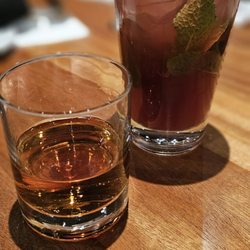 Barrett's Grill - Signature barrell aged burbon, served neat & a blueberry pomegranate mojito