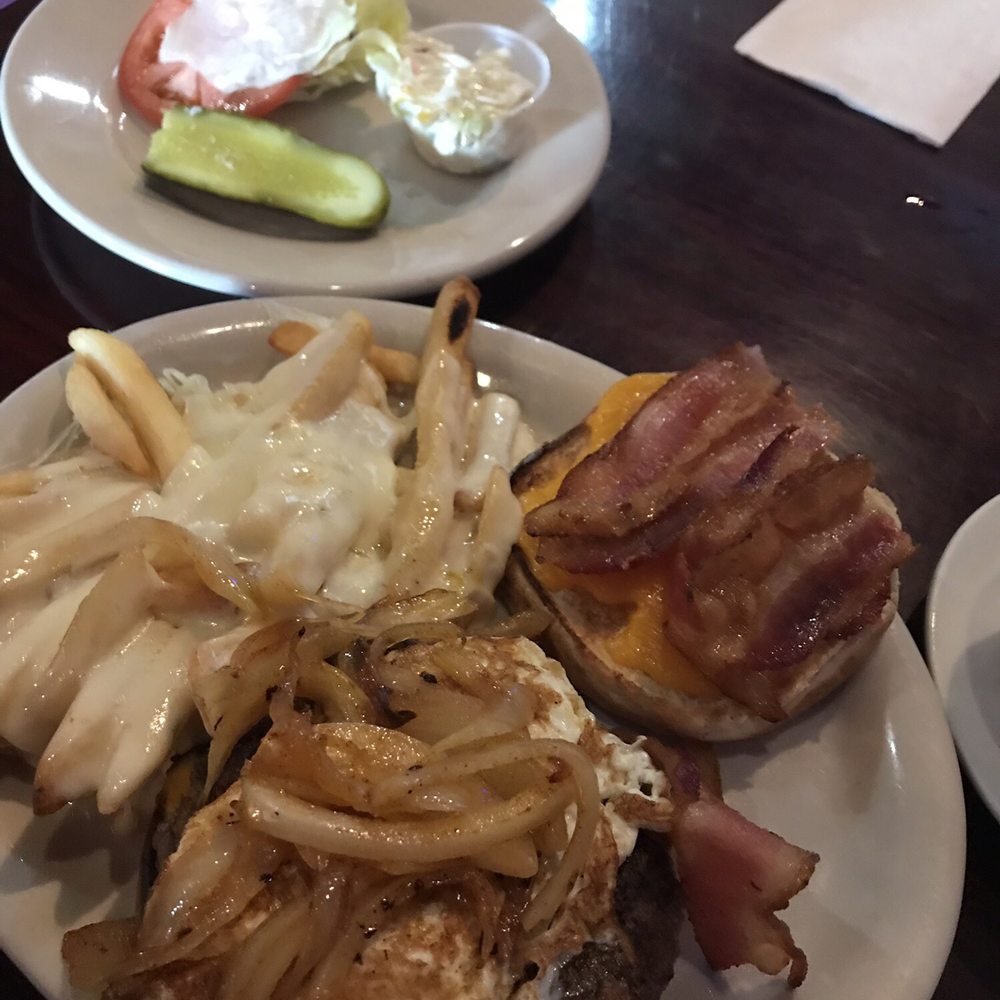 Daisy's Diner - Cheeseburger with bacon and egg lettuce tomato pickles french fries w mozzarella cheese and onions and gravy on the side - Diners Near Me - Brooklyn, New York Daisy's Diner - Cheeseburger with bacon and egg lettuce tomato pickles french fries w mozzarella cheese and onions and gravy on the side - Diners Near Me - Brooklyn, New York