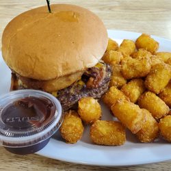Judson's Route 10 Bar and Grill - Western BBQ Burger with tots