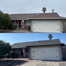 Top is our VERY old roof. Bottom pic is our beautiful new roof, gutters and downspouts. Top is our VERY old roof. Bottom pic is our beautiful new roof, gutters and downspouts.