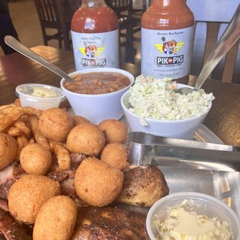 Pik N Pig - Brisket, bbq chicken, pulled pork,honey bbq sauce, jalapeño butter, hush puppies,French fries,coleslaw,spicy vinegar sauce - Barbeque Near Me - Carthage, North Carolina Pik N Pig - Brisket, bbq chicken, pulled pork,honey bbq sauce, jalapeño butter, hush puppies,French fries,coleslaw,spicy vinegar sauce - Barbeque Near Me - Carthage, North Carolina