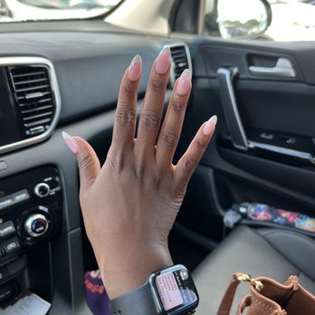Caesars Nails & Spa - Round shape French top nails with with gel polish - Nail Salons Near Me - Houston, Texas