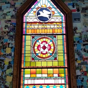 Dog Mountain - Stained glass window inside the chapel - Dog Parks Near Me - St. Johnsbury, Vermont
