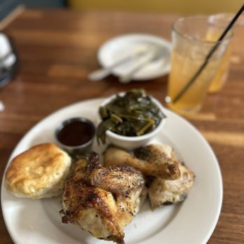 Streets Fine Chicken - I ordered a half-roasted chicken with collard greens, a biscuit, Tabasco jam, and an Arnold Palmer. - Chicken Shop Near Me - Dallas, Texas Streets Fine Chicken - I ordered a half-roasted chicken with collard greens, a biscuit, Tabasco jam, and an Arnold Palmer. - Chicken Shop Near Me - Dallas, Texas
