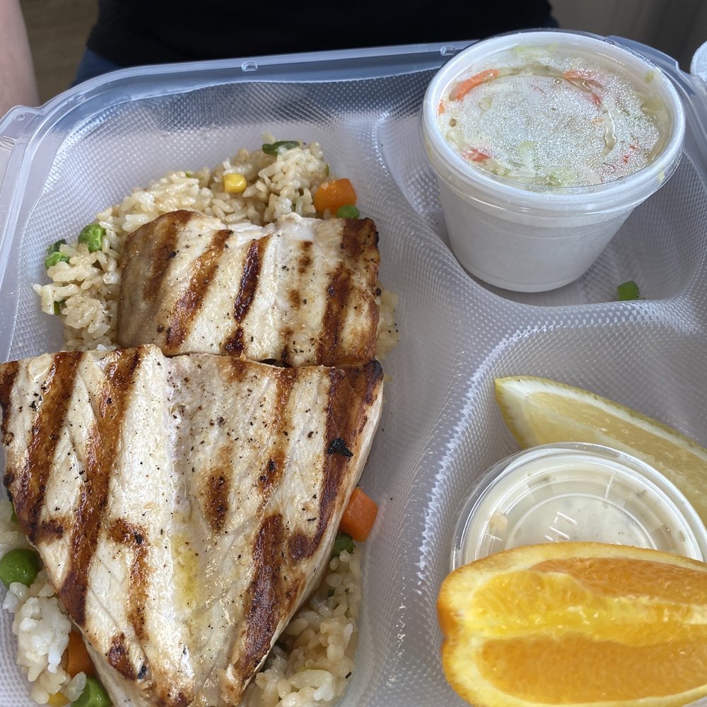Fish King - Sword Fish, not Seasoned Steamed Rice (not so fried rice), coleslaw - Seafood Markets Near Me - Glendale, California Fish King - Sword Fish, not Seasoned Steamed Rice (not so fried rice), coleslaw - Seafood Markets Near Me - Glendale, California