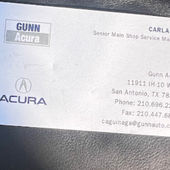 Gunn Acura - The business card for the woman who attempted to assist me. - Car Dealers Near Me - San Antonio, Texas Gunn Acura - The business card for the woman who attempted to assist me. - Car Dealers Near Me - San Antonio, Texas