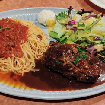 Akane Chaya - Combination Plate A: Signature Hamburger Steak & Spaghetti with Meat Sauce 12-15-2024 - Japanese Near Me - Gardena, California Akane Chaya - Combination Plate A: Signature Hamburger Steak & Spaghetti with Meat Sauce 12-15-2024 - Japanese Near Me - Gardena, California
