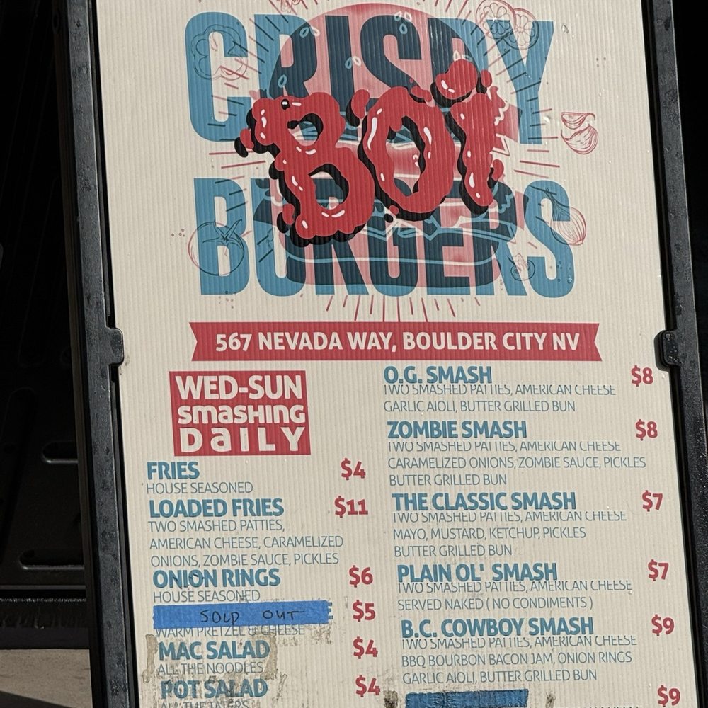 Crispy Boi Burgers - Menu 2.22.2026 - Food Trucks Near Me - Boulder City, Nevada