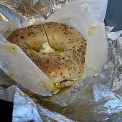Stuff A Bagel - Over easy eggs on an everything bagel