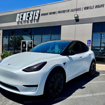 Genesis Window Tinting - Tesla Model Y Performance. Matte PPF, pillar delete, smoked headlights / taillights. Ceramic window tint. - Home Window Tinting Near Me - Elk Grove, California