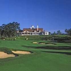 Shelter Harbor Golf Club - 18th fairway and rgeen, clubhouse in the background