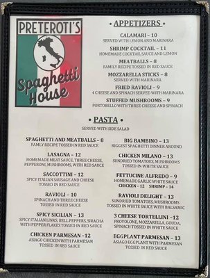 Menu photo 5 Preteroti's Spaghetti House Findlay, OH