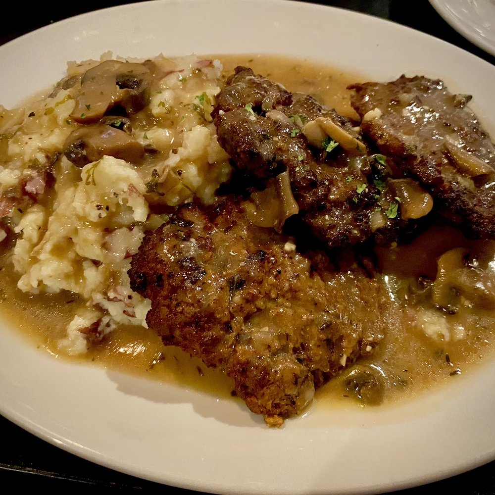 Carmella's Cafe - Salisbury Steak with mashed potatoes and gravy - Italian Near Me - Youngstown, Ohio
