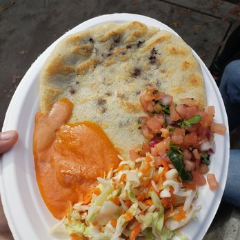 Doña Lola's - Amazing hand made and fresh to order vegetarian pupusa  plate. Delicious! - Food Trucks Near Me - Portland, Oregon