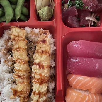 Domo Cafe Kahala - Bento A8: Ahi + Salmon + Tempura + Poke - Sushi Bars Near Me - Honolulu, Hawaii Domo Cafe Kahala - Bento A8: Ahi + Salmon + Tempura + Poke - Sushi Bars Near Me - Honolulu, Hawaii