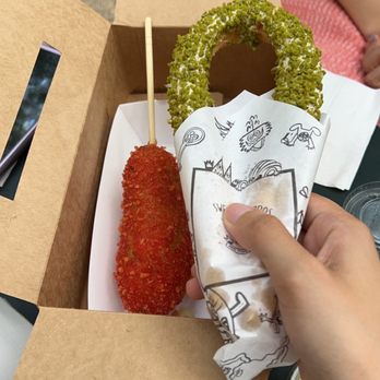 Sweet Churros - Churro with Matcha Crunch & #9 Korean dog (Cheetos cheese dog) - Coffee & Tea Near Me - New York, New York