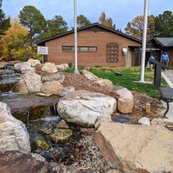 Alamance County Rest Area - Outside the restroom building. It has a relaxing little creek. Part of the landscaping, which is unusual for a rest area.