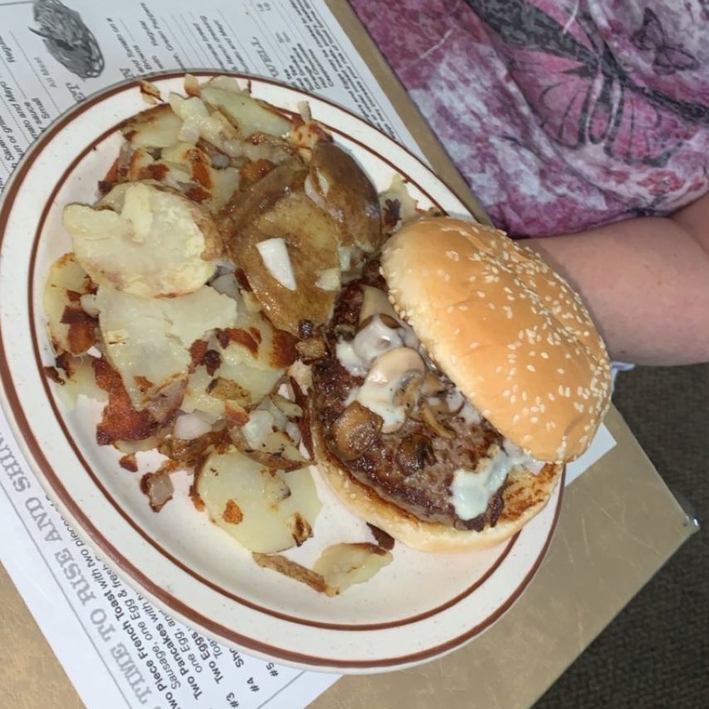 Lumber Mill Inn - Mushroom Swiss burger - Restaurants Near Me - Muir, Michigan