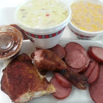 Spring Creek Barbeque - i got two meat plate togo. link, chicken, pot salad n mac/chz. - Barbeque Near Me - Houston, Texas Spring Creek Barbeque - i got two meat plate togo. link, chicken, pot salad n mac/chz. - Barbeque Near Me - Houston, Texas