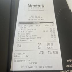 Simon's Steakhouse - Check
