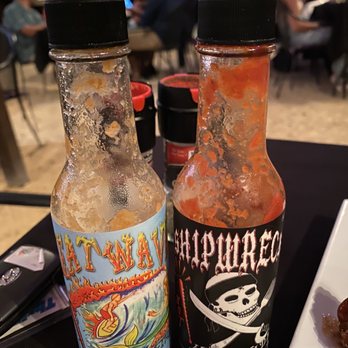 Shipwreck Bar & Grill - Two choices of hot sauce. Very hot yet very good! - Seafood Near Me - Rincon, Puerto Rico
