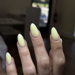 Extension with butter yellow builder gel