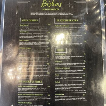 Bisbas Restaurant - Front side of menu - Somali Near Me - San Diego, California Bisbas Restaurant - Front side of menu - Somali Near Me - San Diego, California