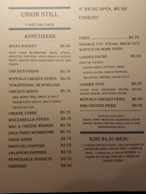 Menu photo 4 Union Still & Grill Manawa, WI