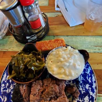 Bleu House - Brisket plate with collard greens and Mac and cheese. - Sandwiches Near Me - Norcross, Georgia