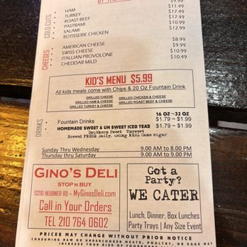 Gino's Deli Stop N Buy  - Menu - Delis Near Me - San Antonio, Texas