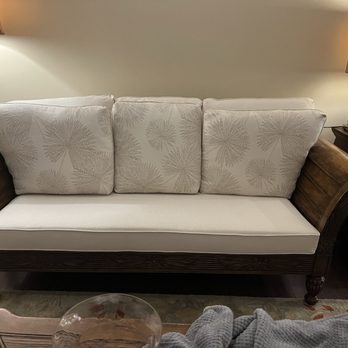 Stills Upholstery & Design - Couch with recovered cushions. New base cushion as we were feeling the wood underneath. - Furniture Reupholstery Near Me - Longwood, Florida Stills Upholstery & Design - Couch with recovered cushions. New base cushion as we were feeling the wood underneath. - Furniture Reupholstery Near Me - Longwood, Florida