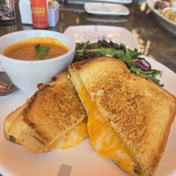 Fig Tree Cafe - Tomato Bisque Cup and Grilled Cheese with choice of side salad - Breakfast & Brunch Near Me - San Diego, California Fig Tree Cafe - Tomato Bisque Cup and Grilled Cheese with choice of side salad - Breakfast & Brunch Near Me - San Diego, California