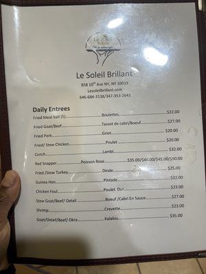 Menu photo 1 Le Soleil Brillant Restaurant New York, NY Menu photo 1 Le Soleil Brillant Restaurant New York, NY