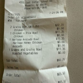 CAVA - Proof of purchase - Salad Near Me - Phoenix, Arizona