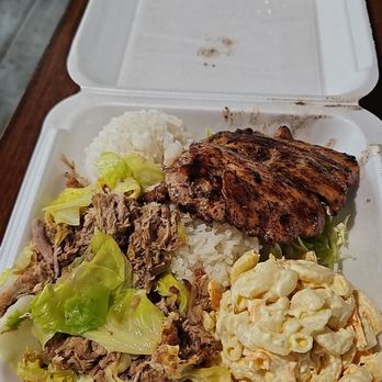 L&L Hawaiian Barbecue - Pick two plate, teriyaki chicken and kalua pork with white rice and mac salad. - Hawaiian Near Me - Waco, Texas