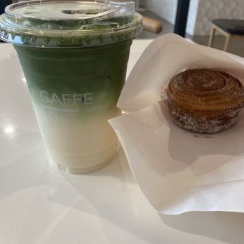 Caffe In Coffee Roasters - earl gray matcha latte + sugar bun - Coffee & Tea Near Me - Tustin, California