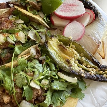 Jarritos Restaurant - Asada, Tripas, and Al Pastor with grilled onions and jalapenos - Tacos Near Me - Fairfield, California