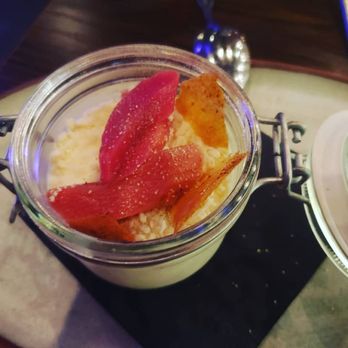 Sparrow + Wolf - Kaffir lime coconut panacotta with rhubarb. Fun idea but did not blow my mind. - New American Near Me - Las Vegas, Nevada