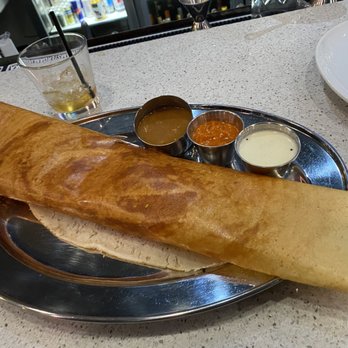 Aroma India - Top-tier Butter Masala Dosai. Drink glass included for scale. - Indian Near Me - Phoenix, Arizona
