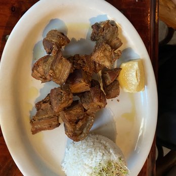 Puerto Viejo - Chicharrones de Cerdo with white rice - Dominican Near Me - Brooklyn, New York