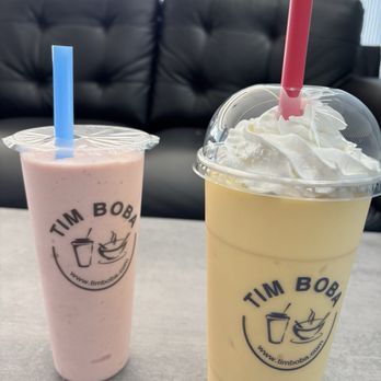 Tim Boba - Strawberry smoothie & coconut smoothie add on mango chunks. - Bubble Tea Near Me - Riverside, California